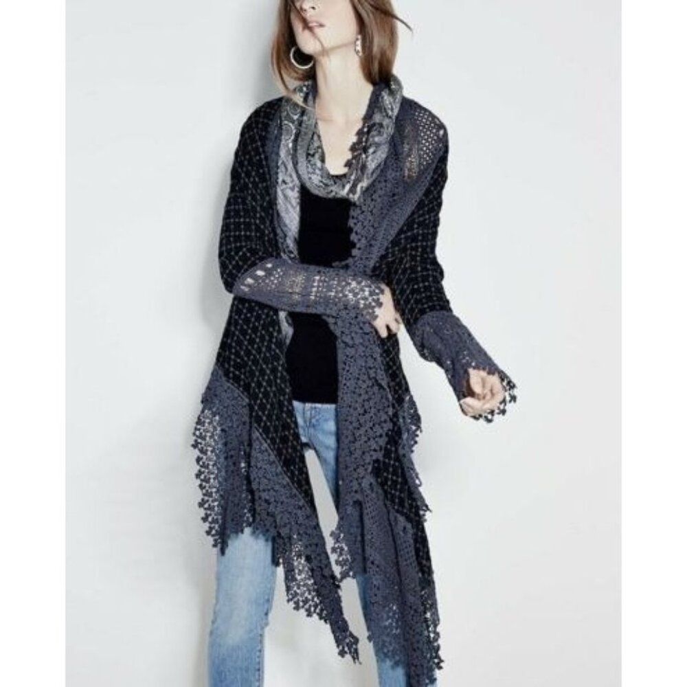 Johnny Was Draped Front Antoinette Crochet Jacket Wrap Cardigan S $448 Medium